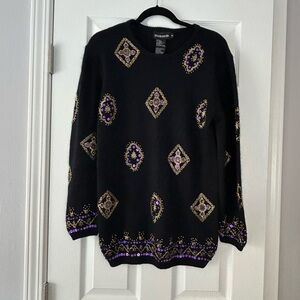 Pierre Cardin Black Crew Neck Sweater sz M Embellished Oversized